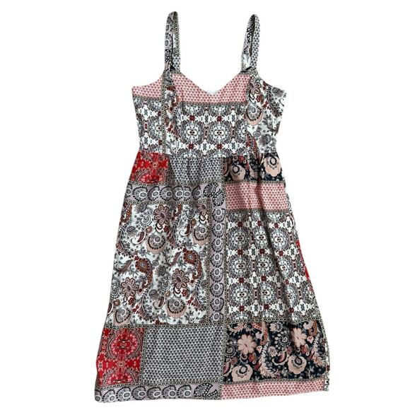 Rachel Zoe Linen Patchwork Floral Paisley Midi‎ Dress Pockets Multicolor Size 10 - Picture 1 of 10